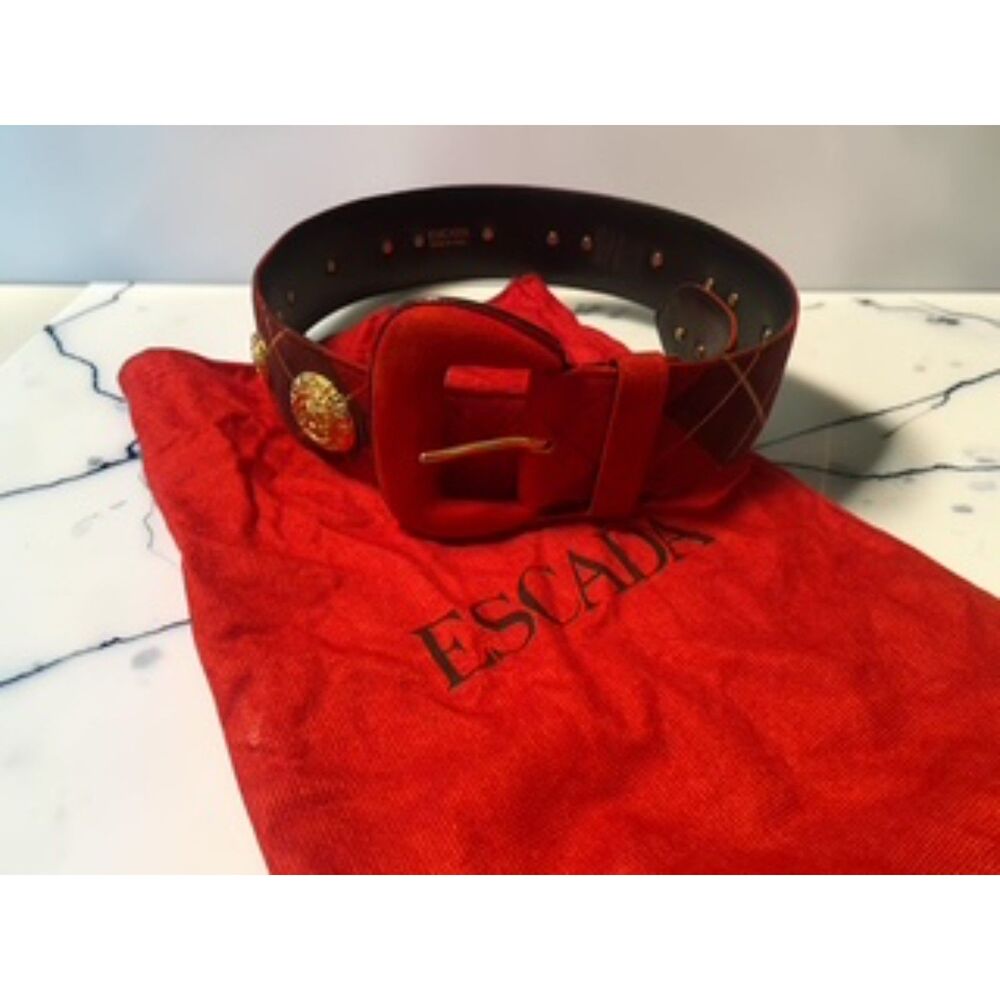 Vintage Escada 1980s Red Tartan Plaid Medallion Belt - Size 34